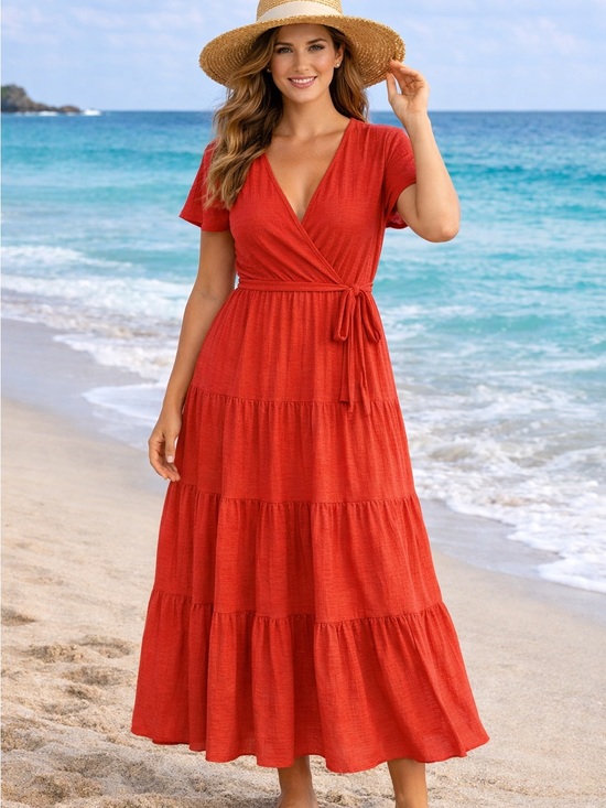 Max Studio Dresses & Skirts - Max Studio Red Tiered Wrap Dress XL NWT